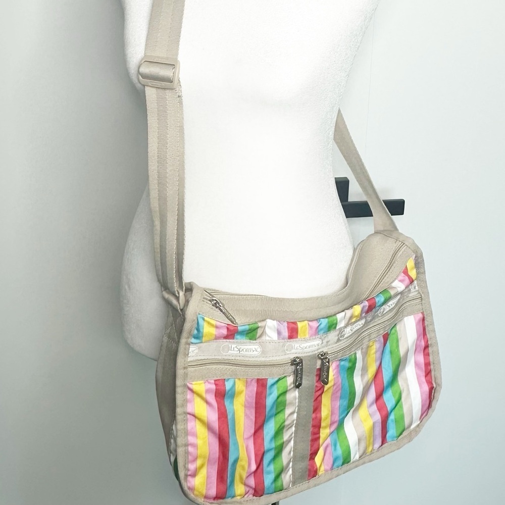 LeSportsac Classic Hobo crossbody bag & cosmetic pouch rainbow stripe pockets